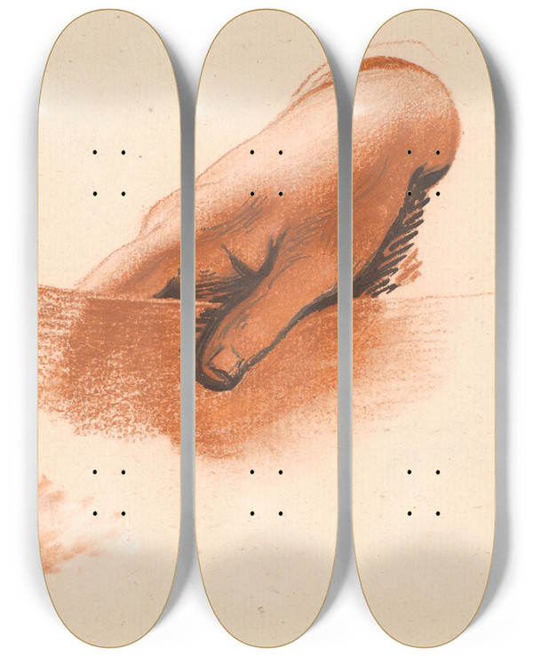 Triptych art skateboard deck of Jens Juel Studie Af En Mands Hjre Hnd Holdende Et Stykke Papir Studie Til Det Ankerske Familiebillede by Jens Juel (1745-1802)