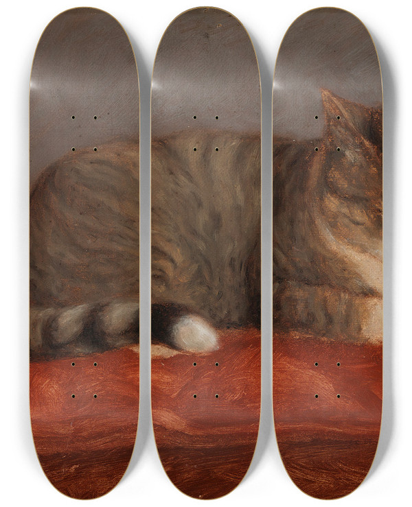 Triptych art skateboard deck of Maria Wiik Lying Cat Mosse by Maria Wiik (1853-1928)