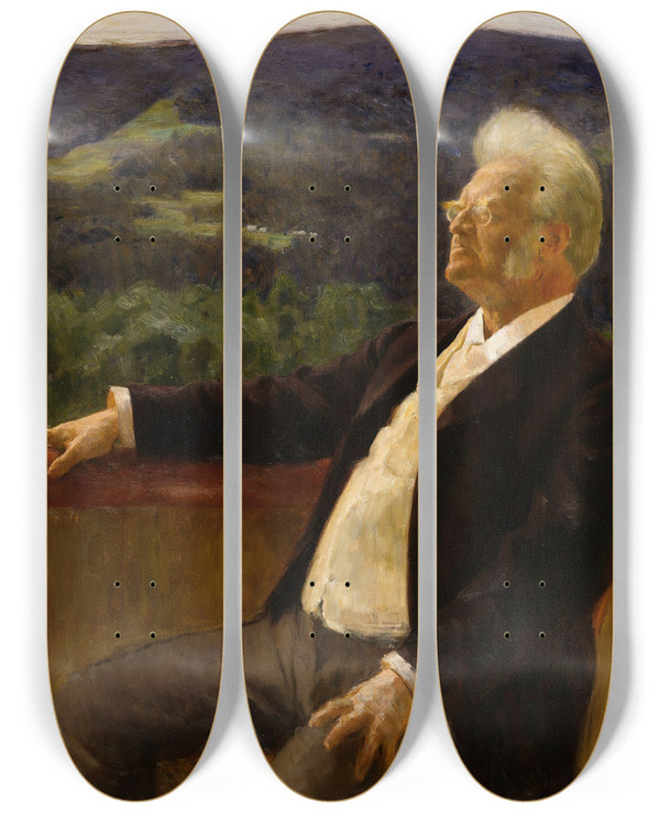 Triptych art skateboard deck of Erik Werenskiold Portrait Of The Poet Bjrnstjerne Bjrnson_2 by Erik Werenskiold (1855-1938)