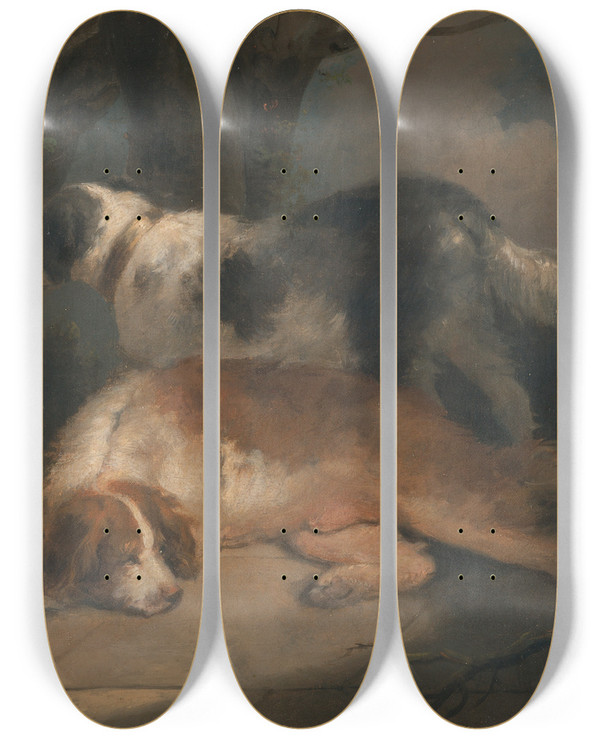 Triptych art skateboard deck of George Morland Setters by George Morland (1763-1804)