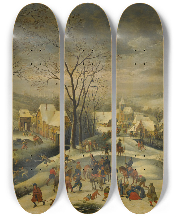 Triptych art skateboard deck of Jacob Grimmer The Massacre Of The Innocents by Jacob Grimmer (1525-1590)