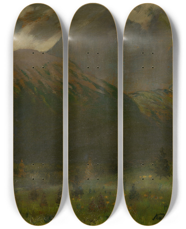 Triptych art skateboard deck of Ferdinand Katona Gerlachov Tt by Ferdinand Katona (1864-1932)