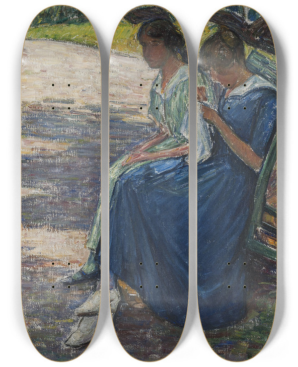 Triptych art skateboard deck of Karl Nordstrm Siesta In The Garden by Karl Nordstrom (1855-1923)