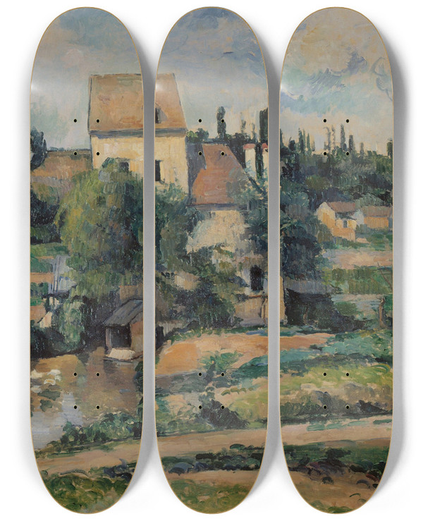 Triptych art skateboard deck of Paul Czanne Mill On The Couleuvre At Pontoise by Paul Cezanne (1839-1906)