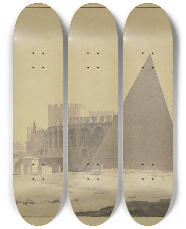 Triptych art skateboard deck of Heinrich Hbsch Der Protestantische Friedhof Bei Der Cestiuspyramide In Rom by Heinrich Hbsch (1795-1863)
