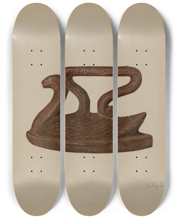 Triptych art skateboard deck of Leroy Griffith Toy Iron by Leroy Griffith