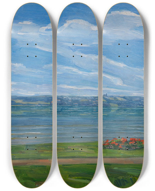 Triptych art skateboard deck of Wilhelm Trbner Aussichtsplatz Am Starnberger See by Wilhelm Trubner (1851-1917)