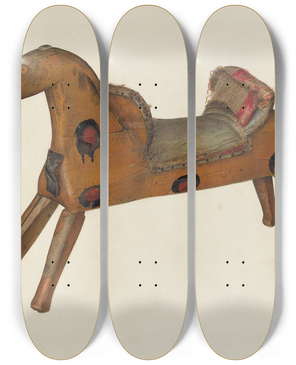 Triptych art skateboard deck of Mina Lowry Hobby Horse_2 by Mina Lowry (1894-1942)