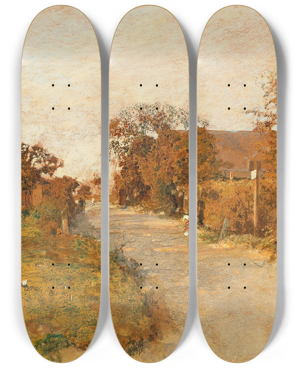 Triptych art skateboard deck of Robert Russ Tierstudie Motiv Aus Feldsberg by Robert Russ (1847-1922)