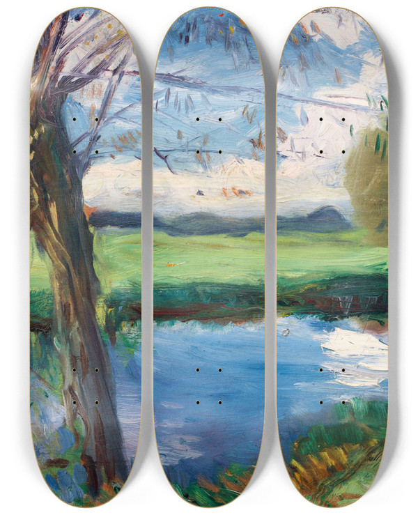 Triptych art skateboard deck of John Singer Sargent River Bank Near Oxford by John Singer Sargent (1856-1925)