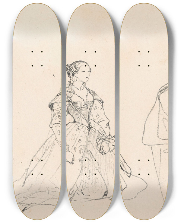 Triptych art skateboard deck of Nicaise De Keyser Two Figures by Nicaise De Keyser (1813-1887)