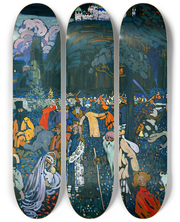 Triptych art skateboard deck of Wassily Kandinsky The Colorful Life by Wassily Kandinsky (1866-1944)