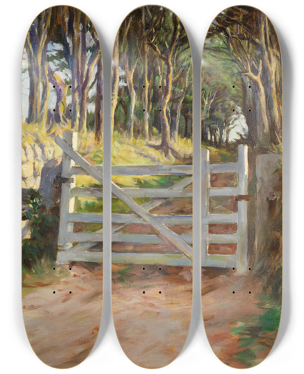 Triptych art skateboard deck of Stanhope Alexander Forbes The White Gate by Stanhope Alexander Forbes (1857-1947)