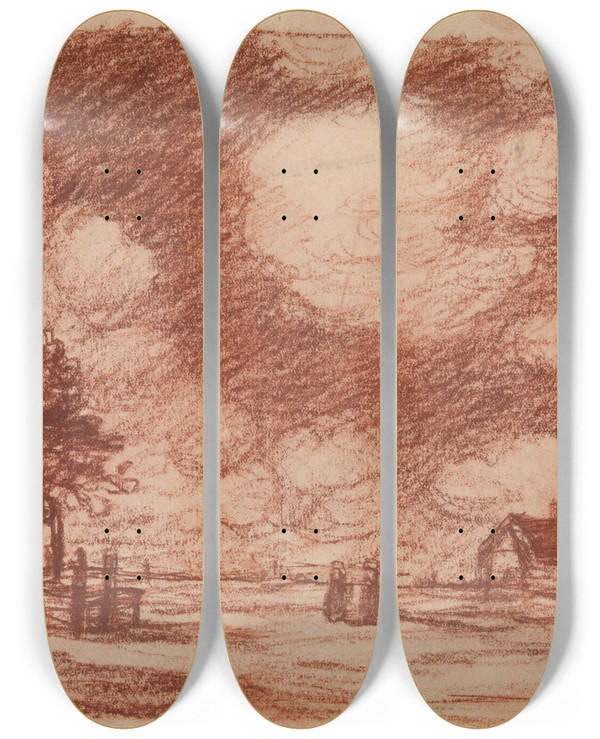Triptych art skateboard deck of Jakob Smits Solitary Farmes by Jakob Smits (1855-1928)