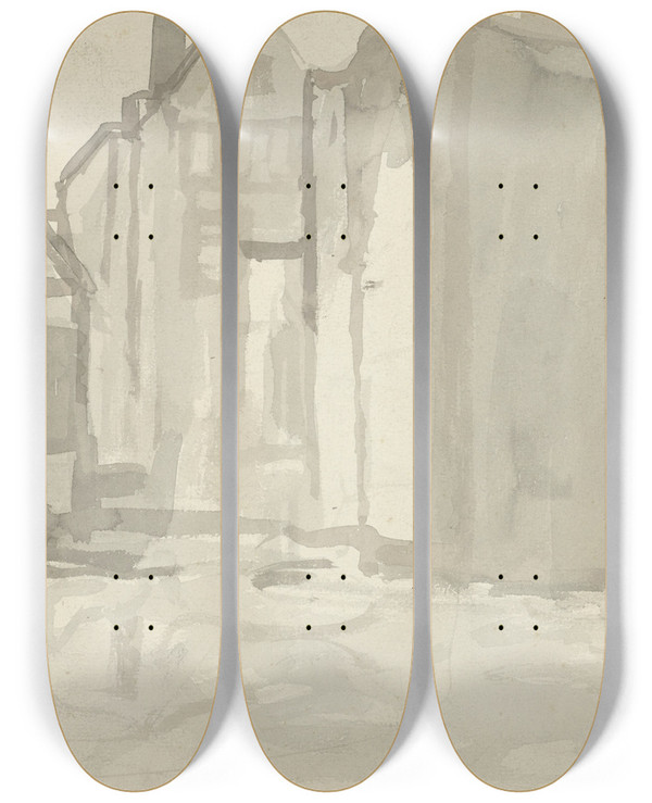 Triptych art skateboard deck of George Hendrik Breitner Bouwput Sint Agnietenstraat Te Amsterdam by George Hendrik Breitner (1857-1923)
