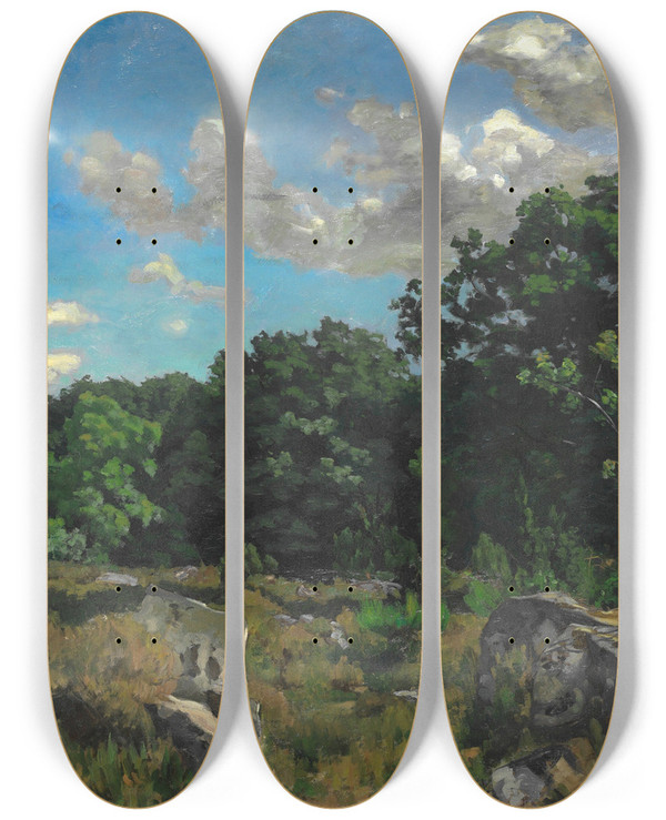 Triptych art skateboard deck of Frdric Bazille Landscape At Chailly by Frederic Bazille (1841-1870)