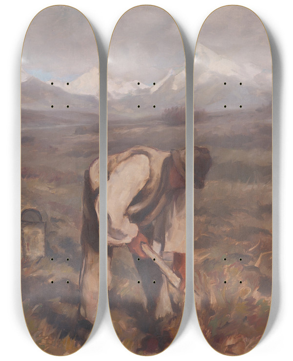 Triptych art skateboard deck of Zolo Palugyay Autumn Work Potato Digging by Zolo Palugyay (1898-1935)