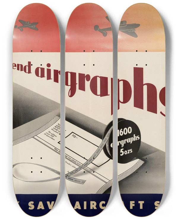 Triptych art skateboard deck of Sarg Send Airgraphs They Save Aircraft Space by Sarg (20-)