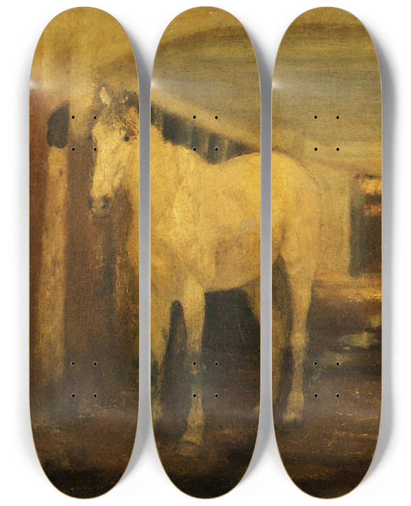 Triptych art skateboard deck of Albert Pinkham Ryder The White Horse by Albert Pinkham Ryder (1847-1917)