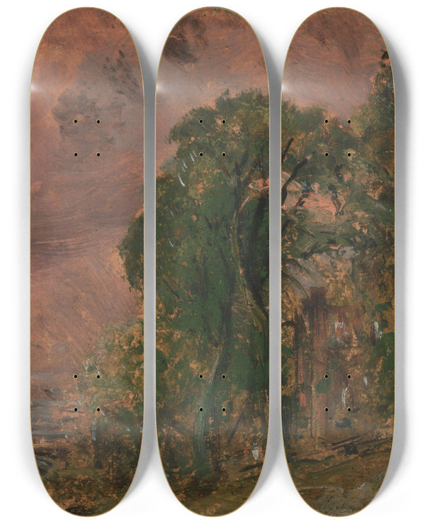 Triptych art skateboard deck of John Constable A View At Hampstead With Stormy Weather by John Constable (1776-1837)