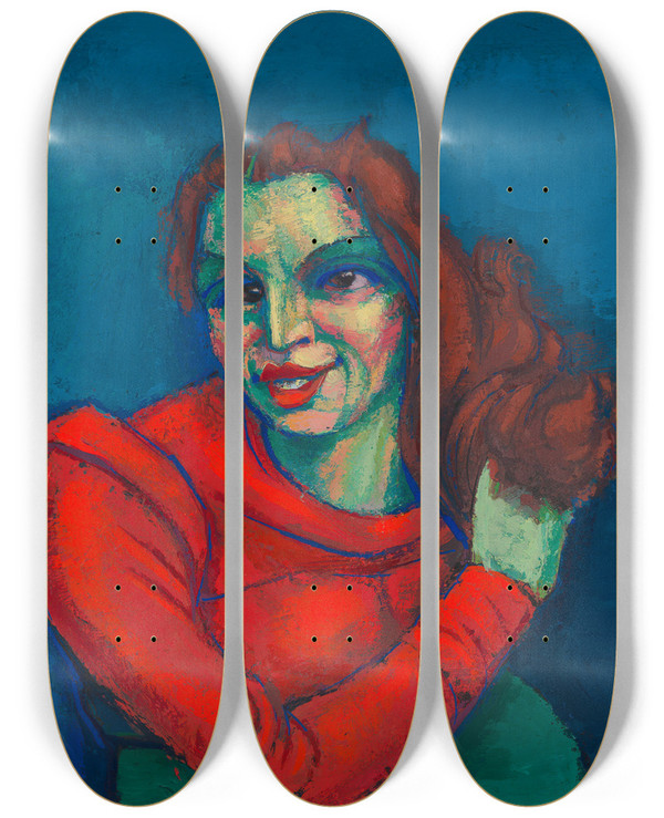Triptych art skateboard deck of Karl Wiener Weibliches Portrt_2 by Karl Wiener (1901-1949)
