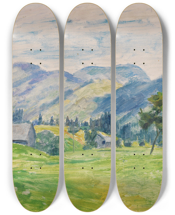 Triptych art skateboard deck of Otto Modersohn Lichter Sommertag Im Allgu Unterjoch Bei Hindelang by Otto Modersohn (1865-1943)