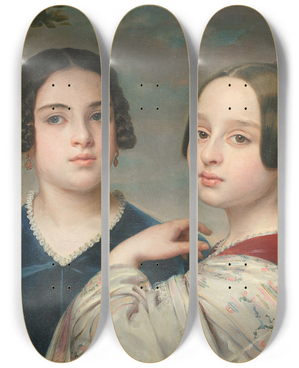 Triptych art skateboard deck of Eduard Magnus Bildnis Der Casperschen Kinder by Eduard Magnus (1799-1872)