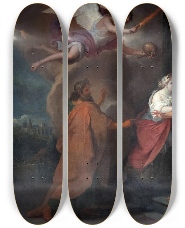 Triptych art skateboard deck of Guy Louis Vernansal The Elder The Plague In The Reign Of David by Guy Louis Vernansal The Elder (1648-1729)