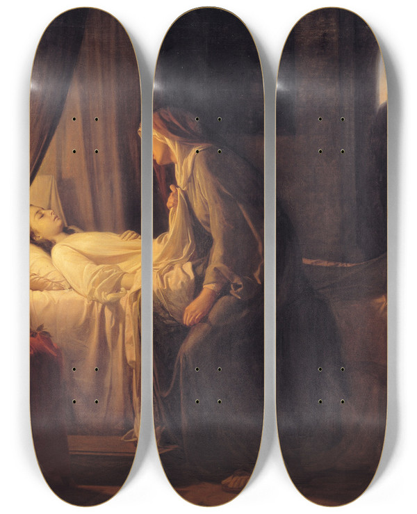 Triptych art skateboard deck of Carl Bloch The Daughter Of Jairius by Carl Bloch (1834-1890)