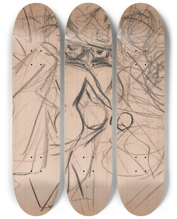 Triptych art skateboard deck of Giovanni Boldini Scne De Rue by Giovanni Boldini (1842-1931)