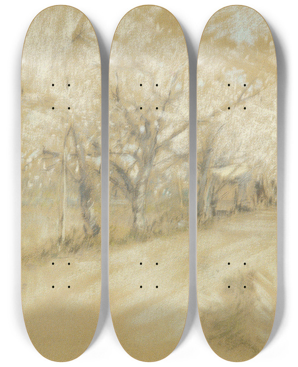 Triptych art skateboard deck of Robert Frederick Blum Spring Landscape by Robert Frederick Blum (1857-1903)