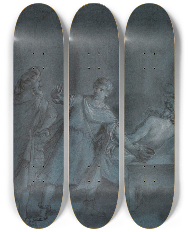 Triptych art skateboard deck of Jean Antoine Verschaeren David Sparing The Life Of Saul by Jean Antoine Verschaeren (1803-1863)