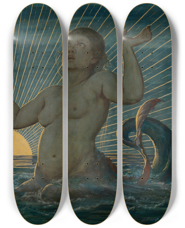 Triptych art skateboard deck of Hans Thoma Meereserwachen by Hans Thoma (1839-1924)