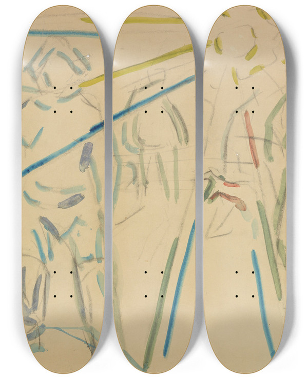 Triptych art skateboard deck of Edvard Munch Mennesker Og Sol by Edvard Munch (1863-1944)