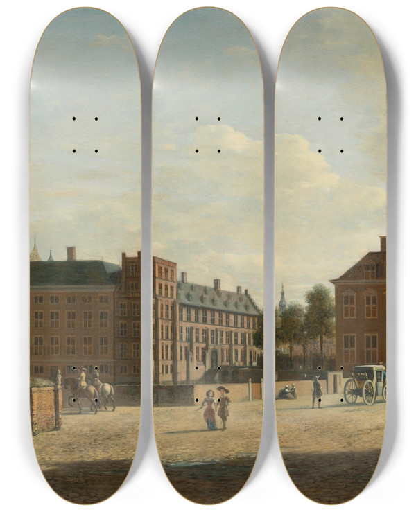 Triptych art skateboard deck of Gerrit Adriaensz Berckheyde The Plaats With The Binnenhof And The Gevangenpoort The Hague by Gerrit Adriaensz Berckheyde (1638-1698)