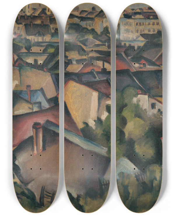 Triptych art skateboard deck of Kontantn Bauer Koice Na Jar by Konstantin Bauer (1893-1928)