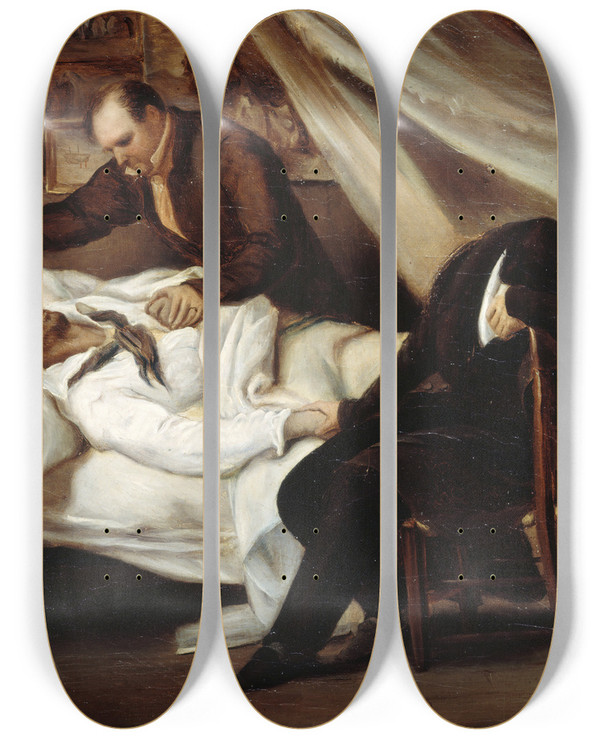 Triptych art skateboard deck of Ary Scheffer The Death Of Gricault by Ary Scheffer (1795-1858)