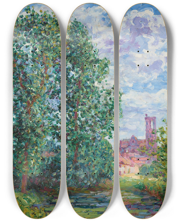 Triptych art skateboard deck of Francis Picabia Effet De Soleil Par Temps Dorage Larchant by Francis Picabia (1879-1953)