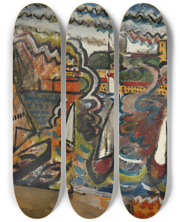 Triptych art skateboard deck of Francis Picabia Le Port by Francis Picabia (1879-1953)