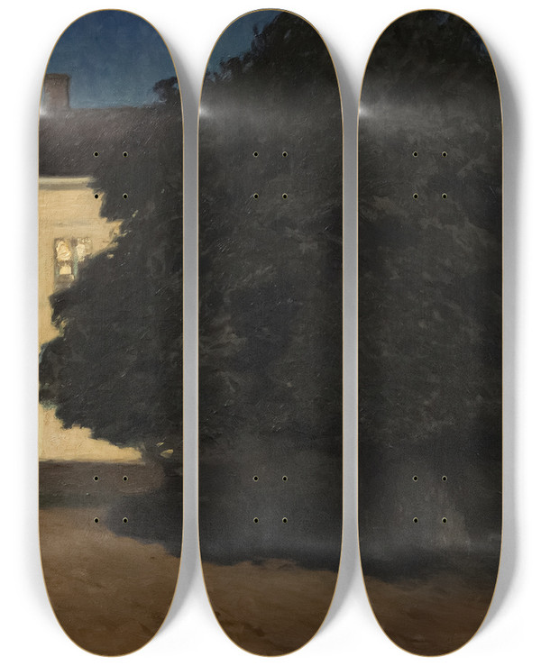 Triptych art skateboard deck of Gottfrid Kallstenius The Manor by Gottfrid Kallstenius (1861-1943)