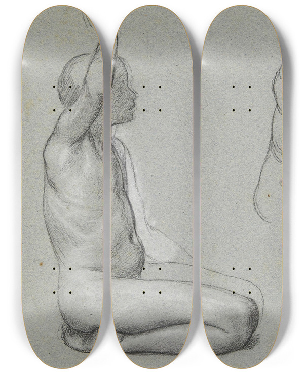 Triptych art skateboard deck of Frederic Leighton Nude Child by Frederic Leighton (1830-1896)