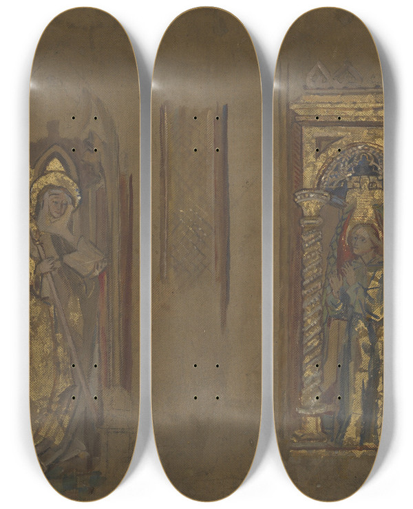 Triptych art skateboard deck of Susanne Renate Granitsch Heiliger Mit Bischofsstab Und Buch Engel Jeweils In Einer Nische by Susanne Renate Granitsch (1869-1946)