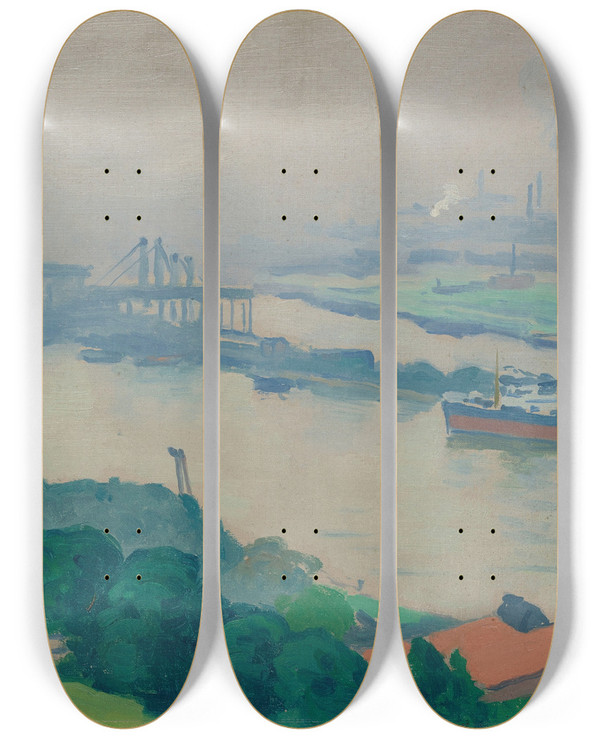 Triptych art skateboard deck of Albert Marquet La Seine Croisset Prs De Rouen by Albert Marquet (1875-1947)
