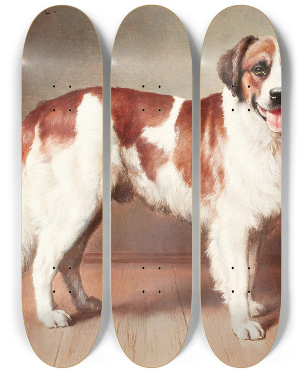 Triptych art skateboard deck of Carl Reichert Portrait Of A St Bernard by Carl Reichert (1836-1918)