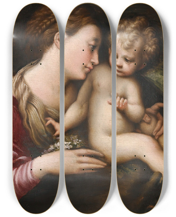 Triptych art skateboard deck of Follower Of Parmigianino The Madonna And Child With St John The Baptist Sleeping by Follower Of Parmigianino (1503-1540)