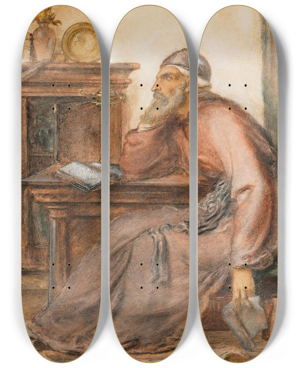 Triptych art skateboard deck of Simeon Solomon The Seer by Simeon Solomon (1840-1905)