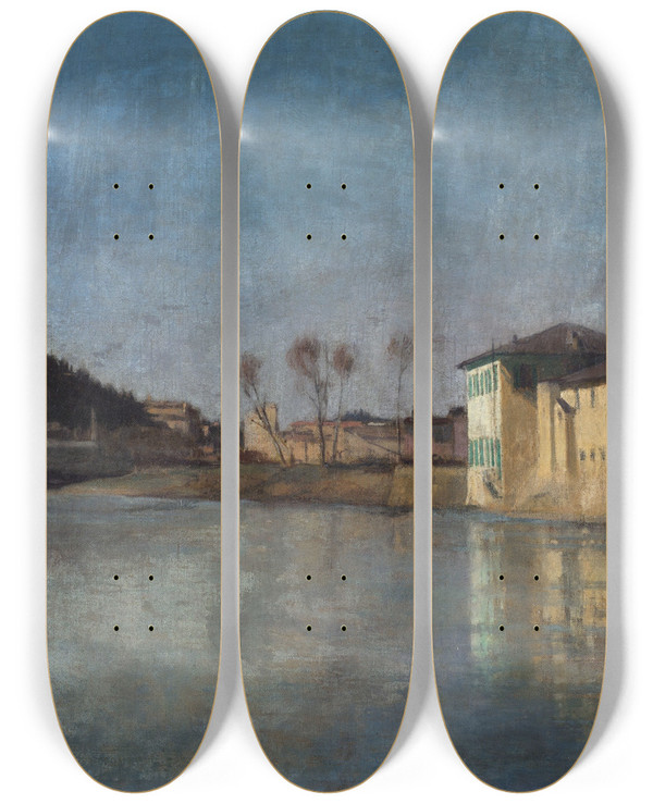 Triptych art skateboard deck of Georges Hugo Vue Des Environs De Florence by Georges Hugo (1868-1925)