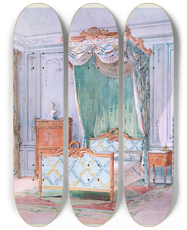 Triptych art skateboard deck of Georges Rmon Chambre A Coucher Louis Xvi Peinte En Gris by Georges Remon (1889-1963)