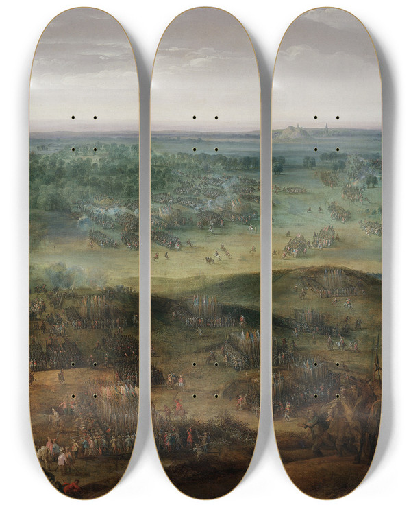 Triptych art skateboard deck of Peter Snayers The Battle Of Nrdlingen 1634 by Peter Snayers (1592-1667)