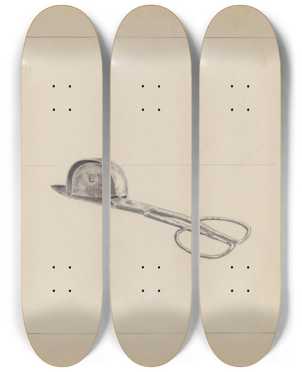 Triptych art skateboard deck of Hester Duany Snuffer_2 by Hester Duany (1891-1964)